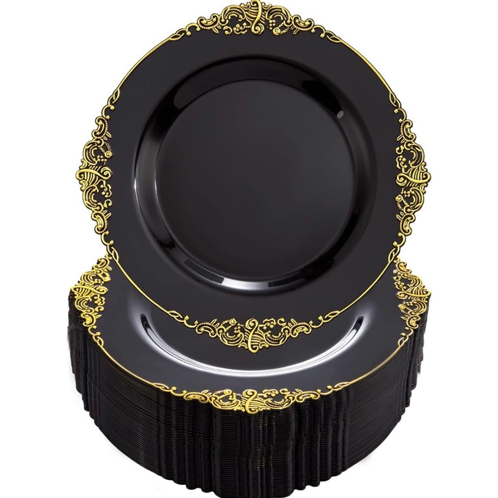 Elegant Black and Gold Dinner Plates 100pcs
